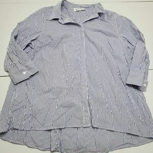 Kasper Womens Button Front Shirt Blue White Striped Long Sleeve Collar Plus 18W